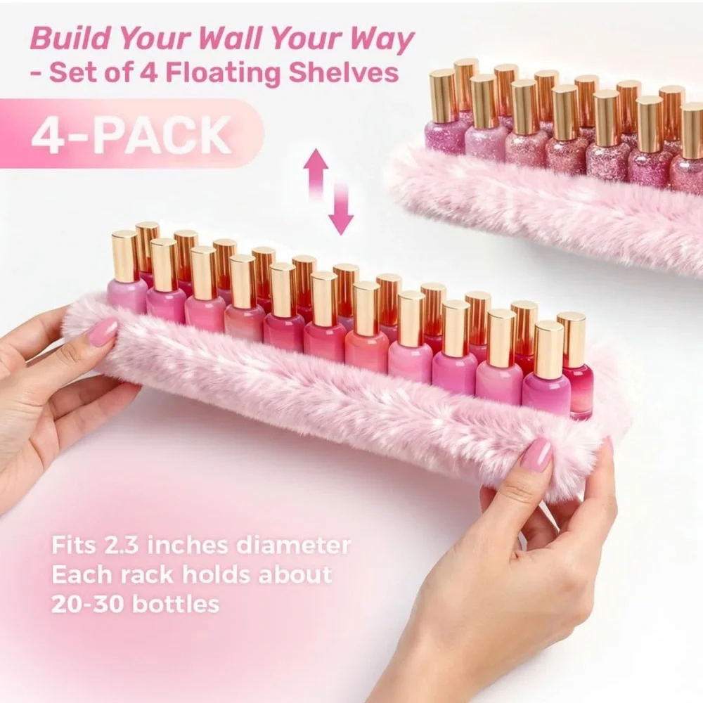 **TRADE**Soft Pink Faux Fur Wall Shelf - Plush Home Wall Decor Set of 4